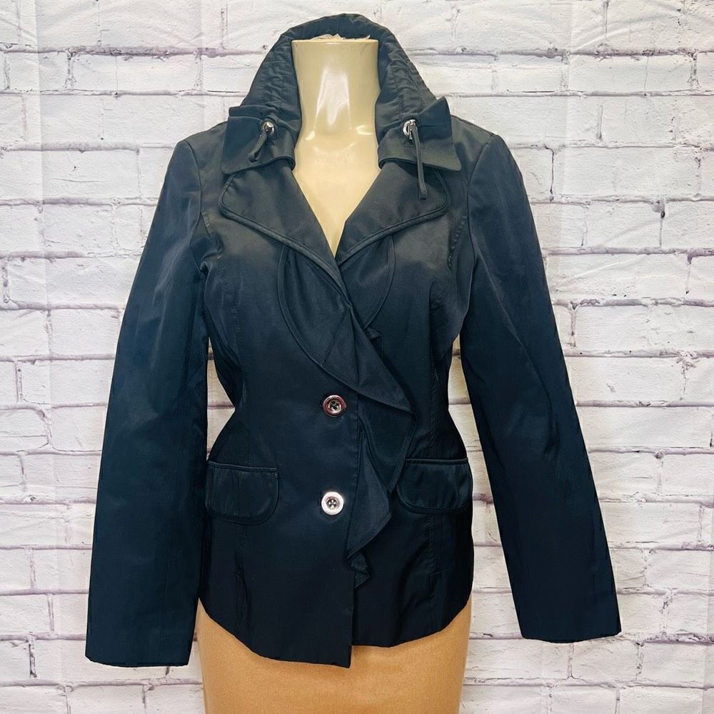 White House Black Market Womens Black Long Sleeves Raincoat Jacket Size Medium